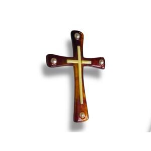 Vintage Acrylic Tortoiseshell Jewelry Pendant Cross Religious 1.5"